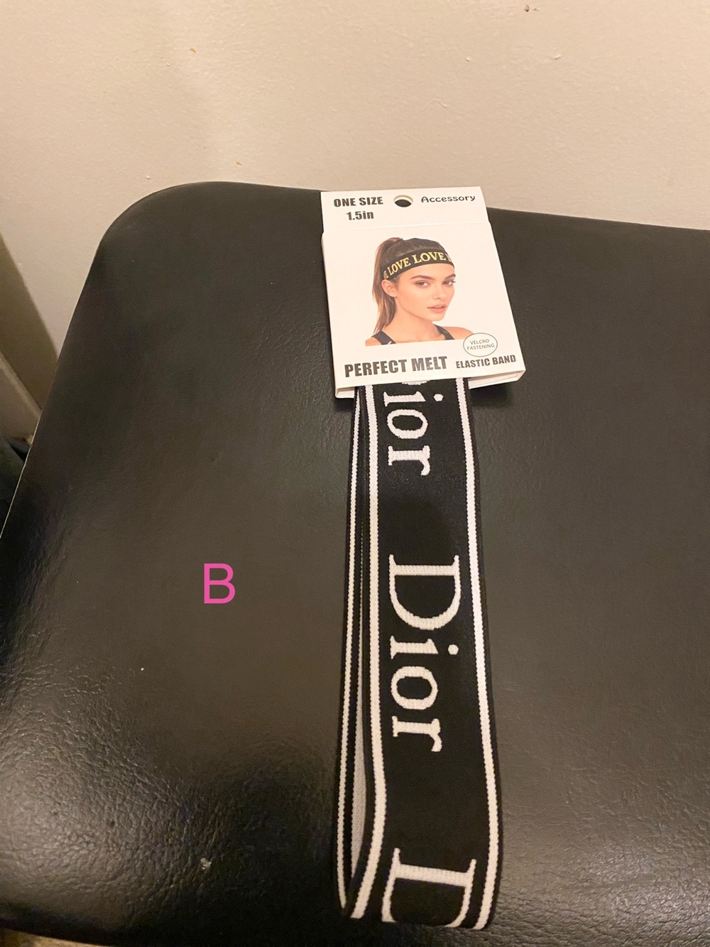 B) Fashion Logo Elastic Headband - Black, Tan, Beige - Picture 4 of 5